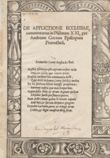 De Afflictione Ecclesiae Commentarius In Psalmum XXI [...]