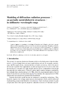 Modeling of diffraction radiation processes on periodic metal-dielectric structures in millimeter wavelength range