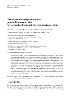 Truncated two-stage compound parabolic concentrator for collecting human diffuse transmission light