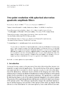 Two-point resolution with spherical aberration quadratic amplitude filters