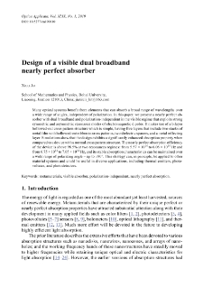 Design of a visible dual broadband nearly perfect absorber