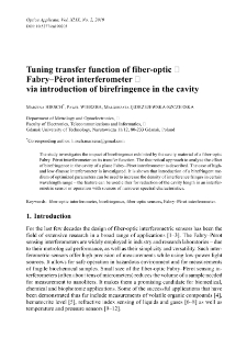 Tuning transfer function of fiber-optic Fabry-Pérot interferometer via introduction of birefringence in the cavity