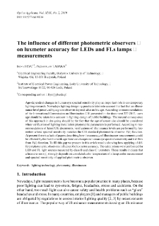 The influence of different photometric observers on luxmeter accuracy for LEDs and FLs lamps measurements