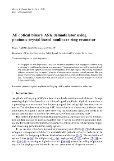 All optical binary ASK demodulator using photonic crystal based nonlinear ring resonator