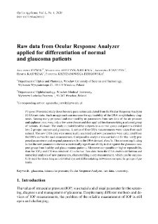 Raw data from Ocular Response Analyzer applied for differentiation of normal and glaucoma patients
