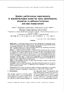 System performance requirements: A standards-based model for early identification, allocation to software functions and size measurement
