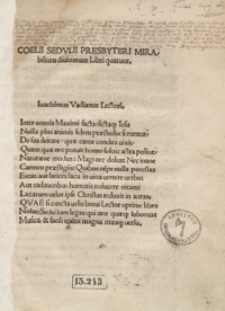 Coelii Sedulii Presbyteri Mirabilium divinorum Libri quatuor