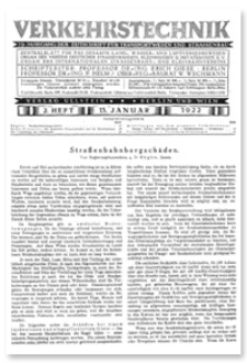 Verkehrstechnik : Zentralblatt für das gesamte Land-, Wasser- und Luftverkehrswesen. Organ des Vereins Deutscher Strassenbahn- und Kleinbahnverwaltungen. Jahrgang 1922, Januar 13, Heft 2