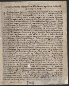 Awizy Actorum ná Seymie w Wárszáwie, wydáne z Krákowa 3. Maij. 1698