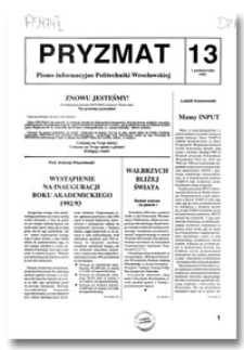 Pryzmat : Pismo Informacyjne Politechniki Wrocławskiej. 1 października 1992, nr 13
