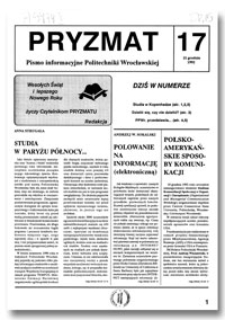 Pryzmat : Pismo Informacyjne Politechniki Wrocławskiej. 21 grudnia 1992, nr 17