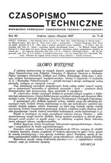 Czasopismo Techniczne. R. 60, Lipiec - Sierpień 1947, Nr 7-8