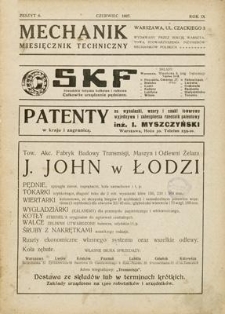 Mechanik : miesięcznik techniczny, Rok IX, Czerwiec 1927, Zeszyt 6