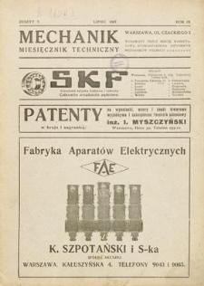 Mechanik : miesięcznik techniczny, Rok IX, Lipiec 1927, Zeszyt 7