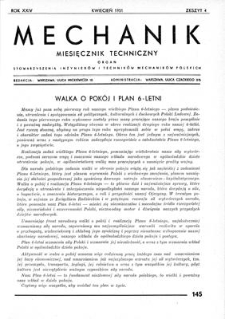 Mechanik : miesięcznik techniczny : organ Stowarzyszenia Inżynierów i Techników Mechaników Polskich, Rok XXIV, Kwiecień 1951, Zeszyt 4