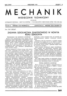 Mechanik : miesięcznik techniczny : organ Stowarzyszenia Inżynierów i Techników Mechaników Polskich, Rok XXIV, Wrzesień 1951, Zeszyt 9