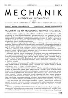 Mechanik : miesięcznik techniczny : organ Stowarzyszenia Inżynierów i Techników Mechaników Polskich, Rok XXIV, Listopad 1951, Zeszyt 11
