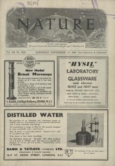 Nature : a Weekly Journal of Science. Volume 156, 1945 September 15, No. 3959