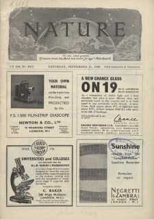 Nature : a Weekly Journal of Science. Volume 158, 1946 September 21, No. 4012