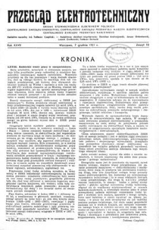 Przegląd Elektrotechniczny. Rok XXVII, 7 grudnia 1951, Zeszyt 10