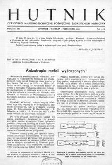 Hutnik : czasopismo naukowo-techniczne poświęcone zagadnieniom hutnictwa. R. 16, wrzesień-październik 1949, Nr 9-10