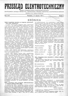 Przegląd Elektrotechniczny. Rok XXV, 21 stycznia 1949, Zeszyt 1