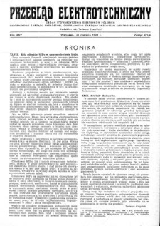 Przegląd Elektrotechniczny. Rok XXV, 21 czerwca 1949, Zeszyt 4/5/6