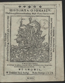 Historya O Ionaszv : Dla Rozmyśl&agrave;nia nadrozszey Męki Pana Iesvsowey [...]