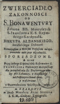 Zwierciadło Zakonnosci Od S. Bonawentury [...]