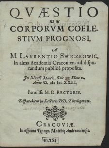 Quæstio De Corporum Coelestium Prognosi, [...]