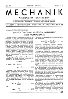 Mechanik : miesięcznik techniczny, Rok XX, Kwiecień-Maj 1947, Zeszyt 4-5