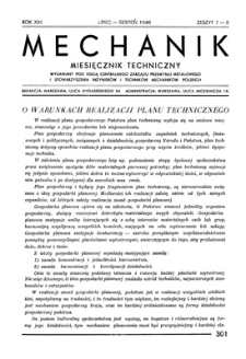 Mechanik : miesięcznik techniczny, Rok XXI, Lipiec-Sierpień 1948, Zeszyt 7-8