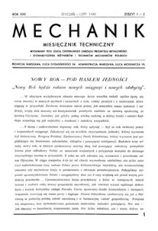 Mechanik : miesięcznik techniczny, Rok XXII, Styczeń-Luty 1949, Zeszyt 1-2