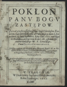 Pokłon Panv Bogv Zastępow : Za zwyćięstwo Jnflandskie, nad Carolusem Xiążęćiem Sudermańskim, dane od Pana Boga w dzień S. Stanisława, 27. dnia Septembra, Roku Pań. 1605 [...]