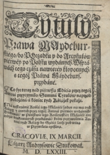 Tytuły Prawa Maydeburskiego do Porządku y do Artykułów pierwey po Polsku wydanych [...]. - Wyd. 1575 B (73)