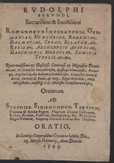 Rudolphi Secundi [...] D. Stanislai Pawłowski [...] Venceslai Senioris Bercæ [...] Oratorum Ad [...] Sigismundum Tertium [...] Oratio [...] Cracoviæ habita, Die 25. Mensis Februarij, Anno Domini 1595