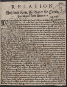 Relation, Aus dem. Kön. Feldlager für Copenhagen den 15 Febr. Anno 1659