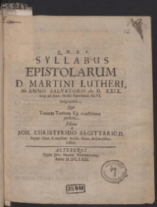 Syllabus Epistolarum D. Martini Lutheri, [...]