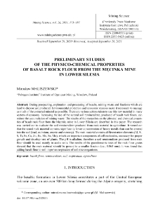 Preliminary studies of the physico-chemical properties of basalt rock flour from the Męcinka mine in Lower Silesia