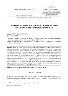 Numerical Simulation Study On Fire Hazard Of A Coal Mine Transport Roadway