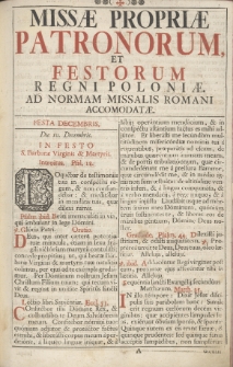 Missæ Propriæ Patronorum, Et Festorum Regni Poloniæ. Ad Normam Missalis Romani Accomodatæ