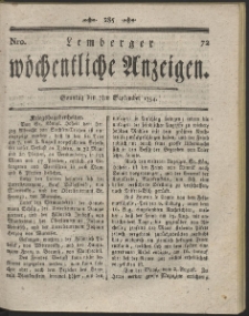 Lemberger Wöchentliche Anzeigen. R. 1794 Nr 72