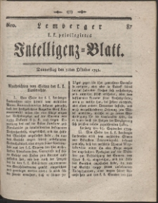 Lemberg Kaiserlich-Königliches Intelligenz-Blatt. R. 1799 Nr 87