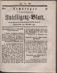 Lemberg Kaiserlich-Königliches Intelligenz-Blatt. R. 1799 Nr 88