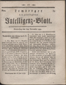 Lemberg Kaiserlich-Königliches Intelligenz-Blatt. R. 1799 Nr 89