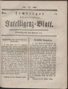 Lemberg Kaiserlich-Königliches Intelligenz-Blatt. R. 1800 Nr 11