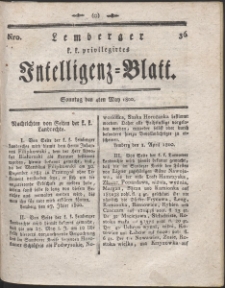 Lemberg Kaiserlich-Königliches Intelligenz-Blatt. R. 1800 Nr 36