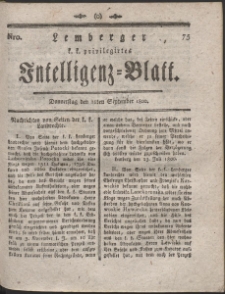 Lemberg Kaiserlich-Königliches Intelligenz-Blatt. R. 1800 Nr 75