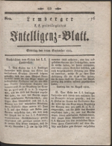 Lemberg Kaiserlich-Königliches Intelligenz-Blatt. R. 1800 Nr 76