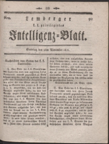 Lemberg Kaiserlich-Königliches Intelligenz-Blatt. R. 1800 Nr 90